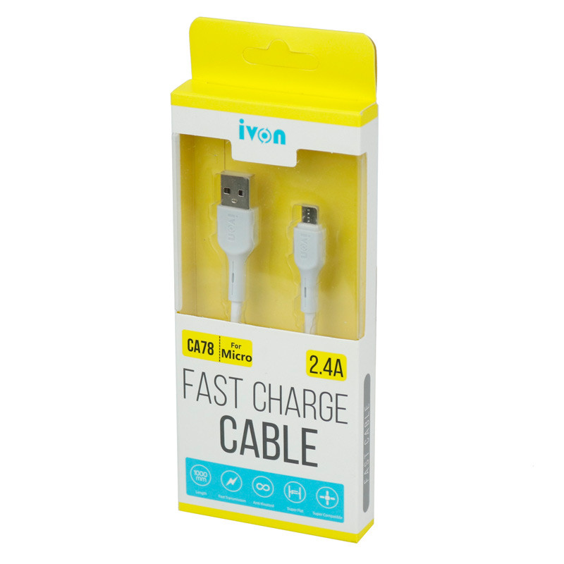 کابل میکرو یو اس بی فست شارژ Ivon CA78 2.4A 1m