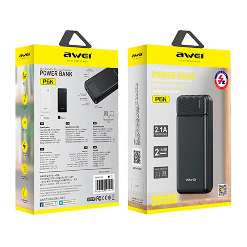 پاوربانک فست شارژ اوی P6K 10.5W ظرفیت 20000 میلی آمپر ساعت