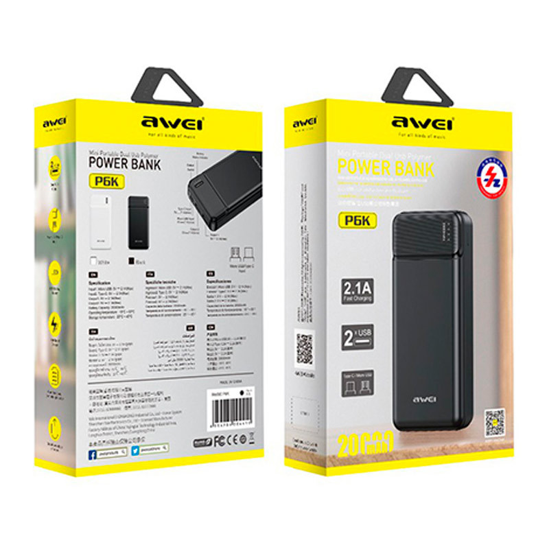 پاوربانک فست شارژ اوی P6K 10.5W ظرفیت 20000 میلی آمپر ساعت