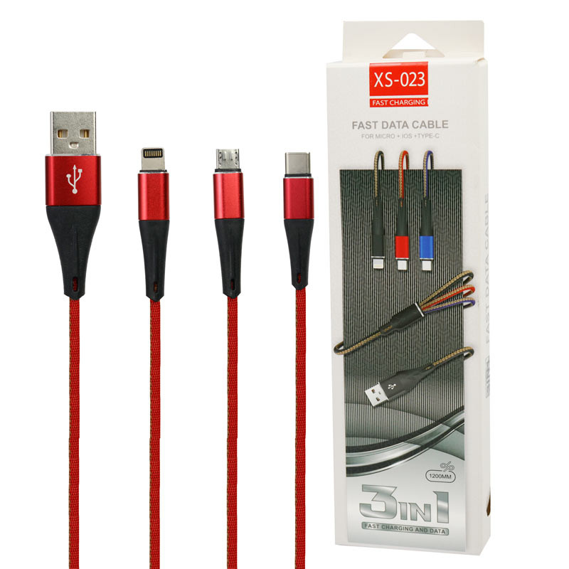 کابل ۳ سر فست شارژ XS023 2A 1.2m