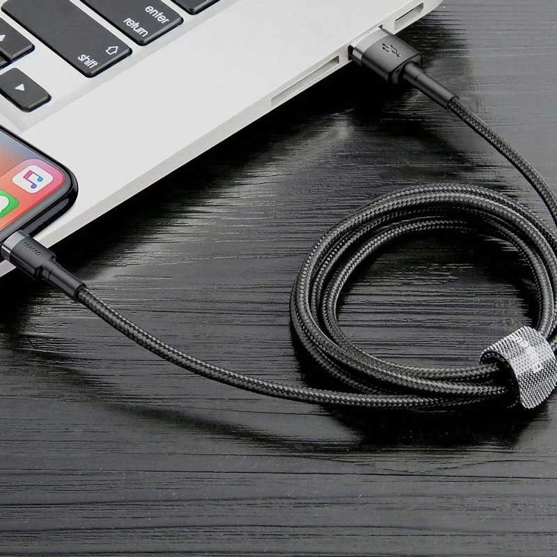 کابل کنفی آیفونی Baseus Cafule CALKLF-B 2.4A 1m پک شرینک