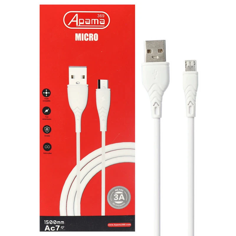کابل میکرو یو اس بی فست شارژ Apama 369 AC7 3A 1.5m