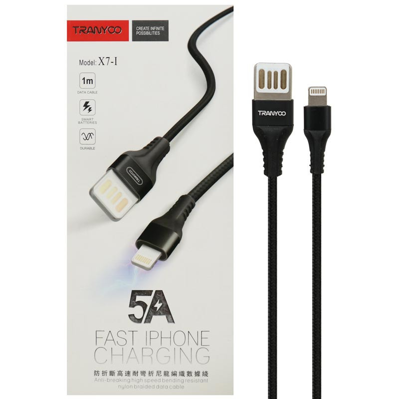 کابل آیفونی فست شارژ Tranyoo X7-I 5A 1m
