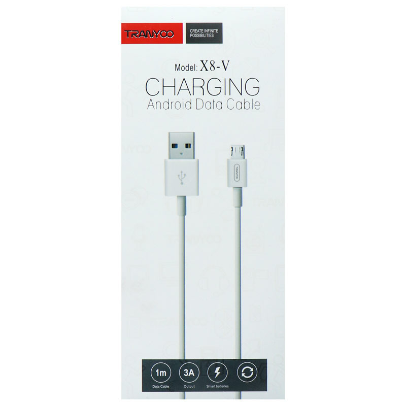 کابل میکرو یو اس بی فست شارژ Tranyoo X8-V 3A 1m