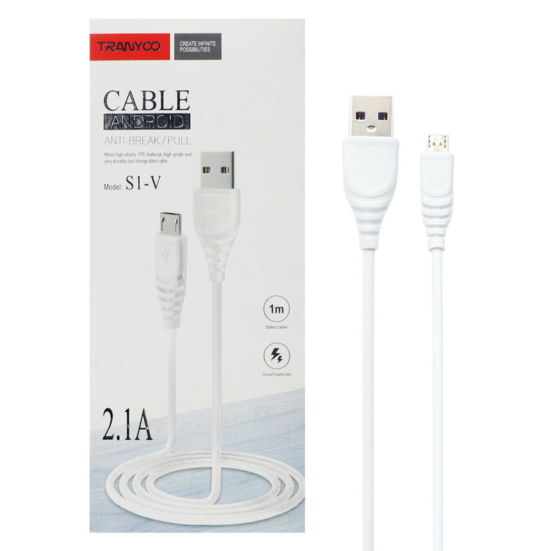 کابل میکرو یو اس بی Tranyoo S1-V 2.1A 1m