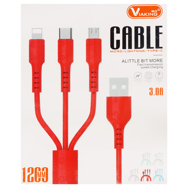 کابل ۳ سر فست شارژ Viaking YTS02 1.2m