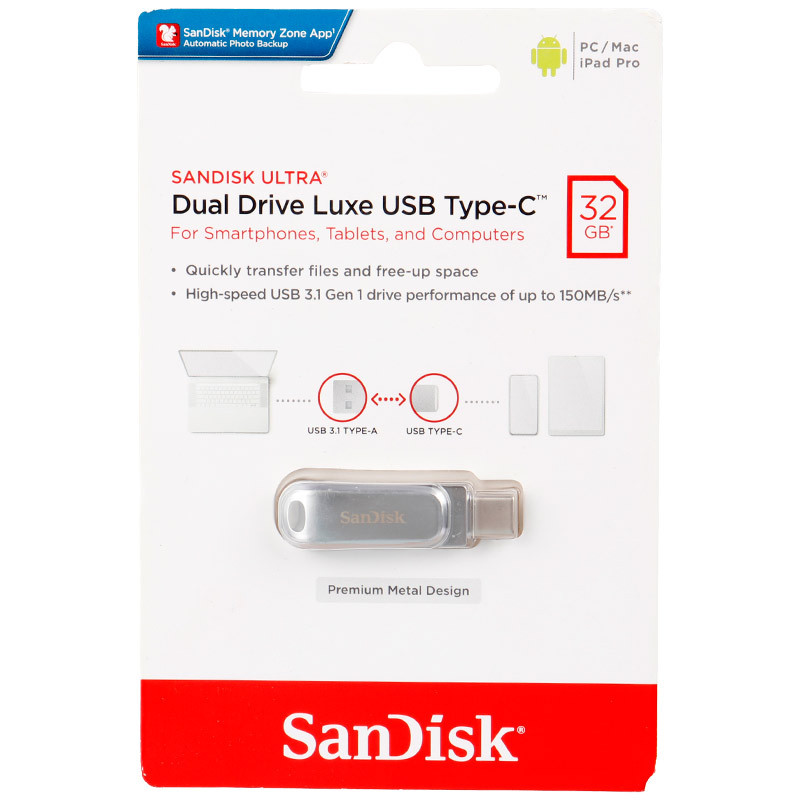فلش ۳۲ گیگ سن دیسک SanDisk Dual Drive Luxe OTG Type-C USB3.1