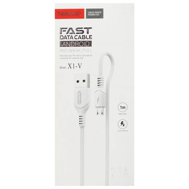 کابل فست شارژ میکرو یو اس بی Tranyoo X1-V 2.1A 1M