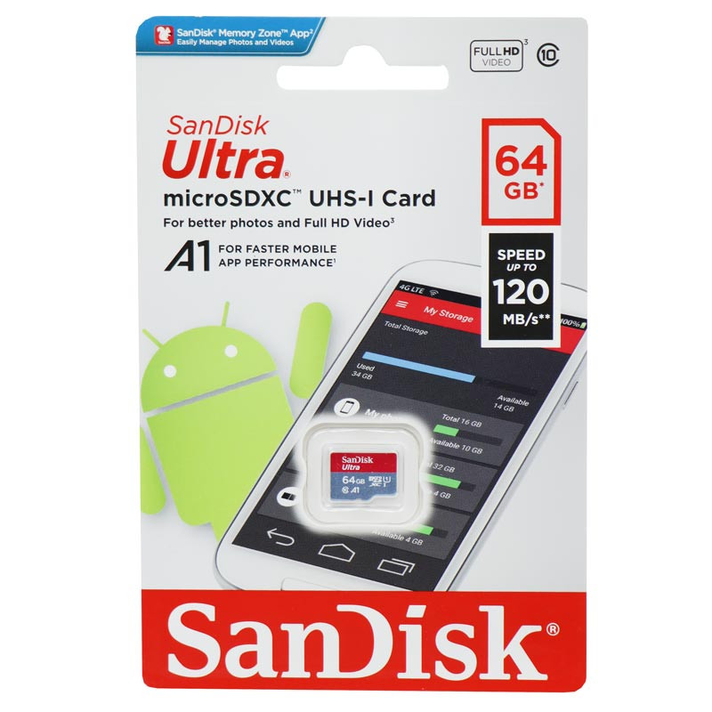 رم میکرو ۶۴ گیگ سن دیسک SanDisk Ultra U1 A1 C10 120MB/s