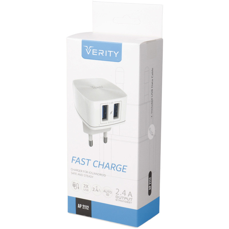 شارژر دیواری Verity AP 2112 2Port + کابل میکرو یو اس بی
