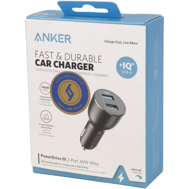 شارژر فندکی فست شارژ Anker PowerDrive 3 A2729 QC3.0 PD 3A 36W