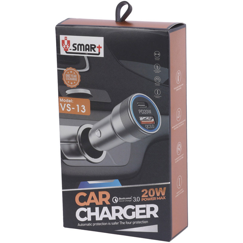 شارژر فندکی فست شارژ V-Smart VS-13 QC3.0 PD 3A 20W + کابل تایپ سی