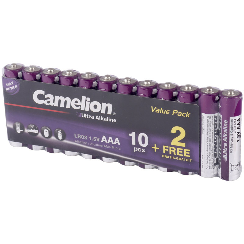 پک 2+10 باتری نیم قلمی Camelion Ultra Alkaline LR03 AM4 1.5V AAA