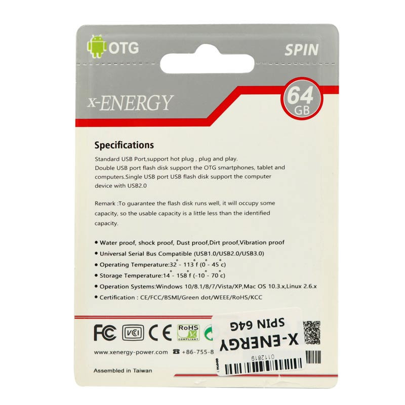 فلش ۶۴ گیگ ایکس-انرژی X-Energy Spin OTG
