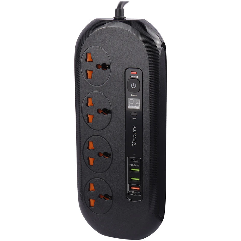 چند راهی 4 خانه برق ارت دار وریتی V-PS3115 با کابل 1.8 متری + شارژر USB و Type-C