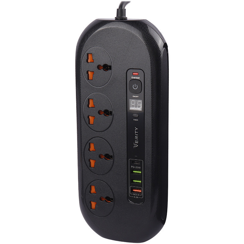 چند راهی 4 خانه برق ارت دار وریتی V-PS3115 با کابل 1.8 متری + شارژر USB و Type-C