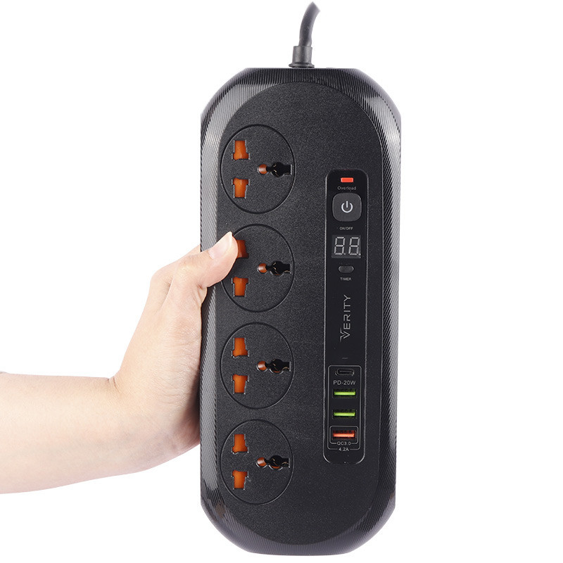 چند راهی 4 خانه برق ارت دار وریتی V-PS3115 با کابل 1.8 متری + شارژر USB و Type-C