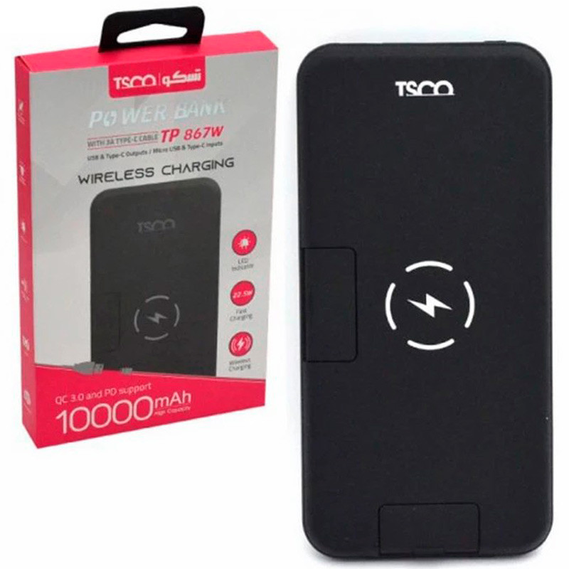 پاور بانک بی سیم فست شارژ ۱۰۰۰۰ تسکو TSCO TP 867W QC3.0 PD 22.5W