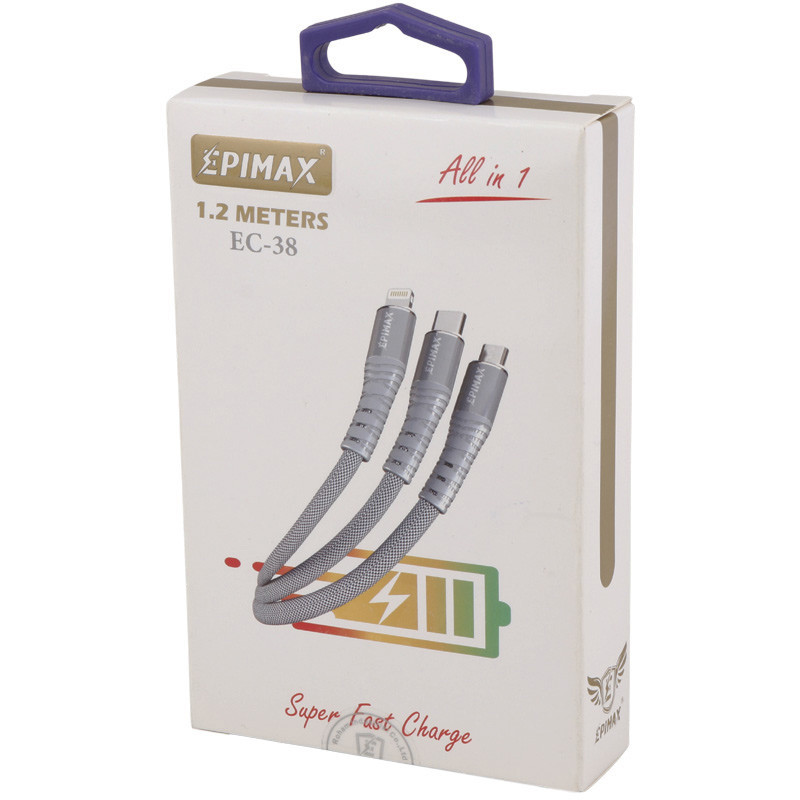 کابل ۳ سر فست شارژ Epimax EC-38 5A 1.2m