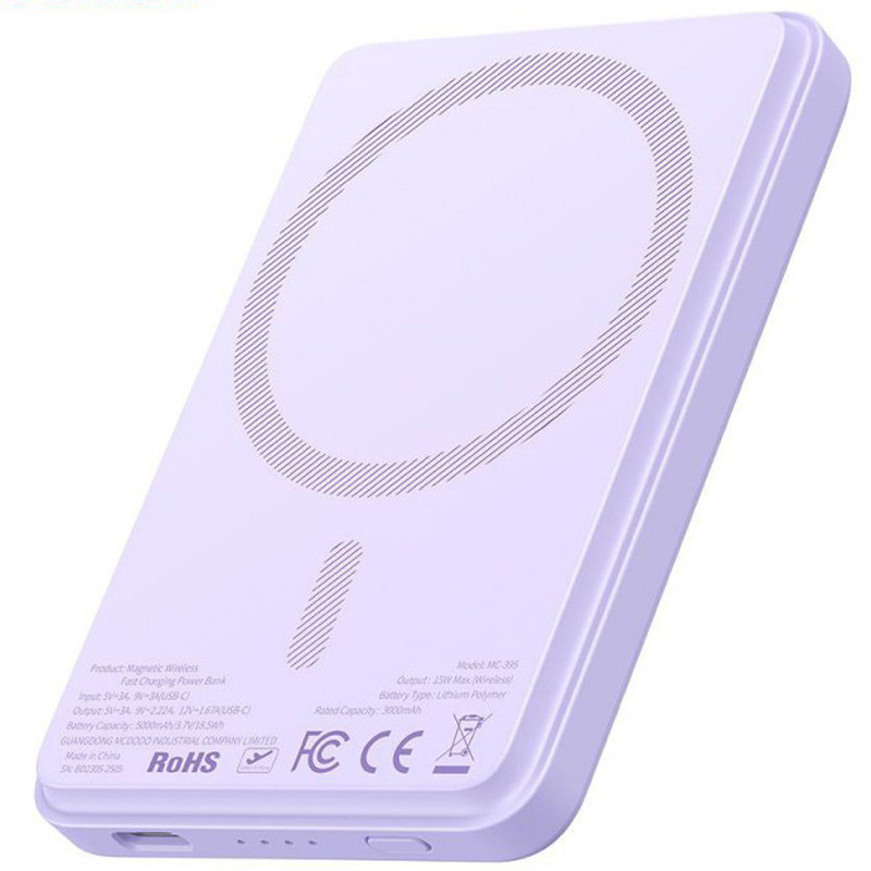 پاور بانک بی سیم فست شارژ مک دودو MC-395 PD 15W ظرفیت 5000 میلی آمپر ساعت