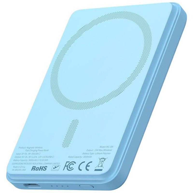 پاور بانک بی سیم فست شارژ مک دودو MC-395 PD 15W ظرفیت 5000 میلی آمپر ساعت