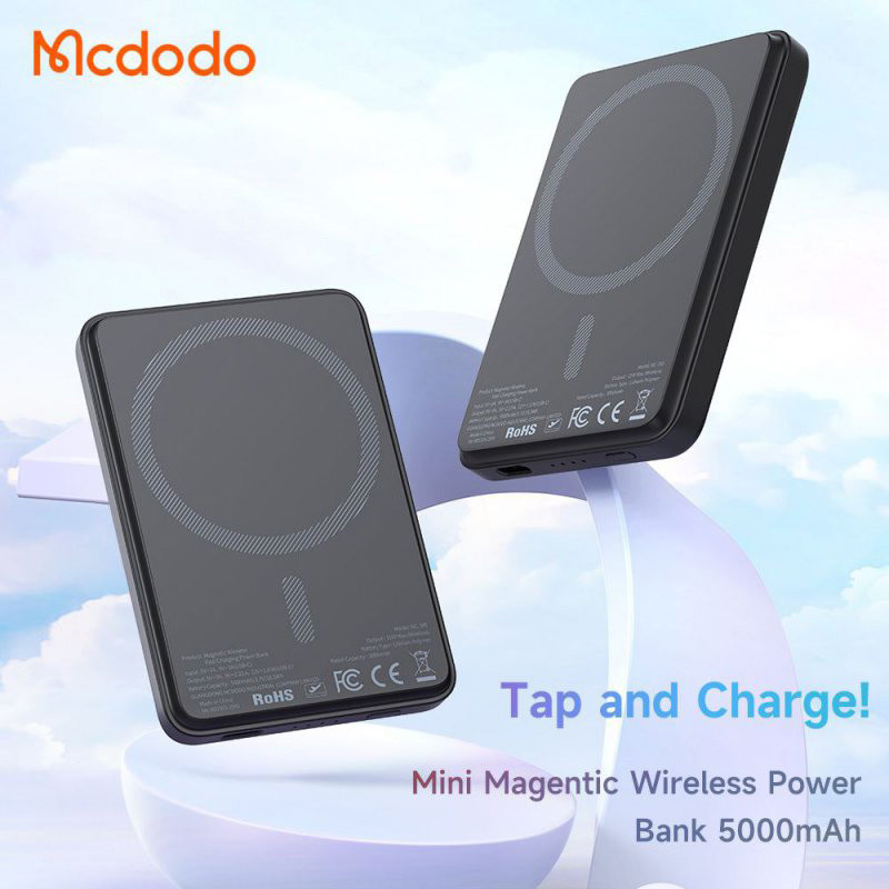 پاور بانک بی سیم فست شارژ مک دودو MC-395 PD 15W ظرفیت 5000 میلی آمپر ساعت