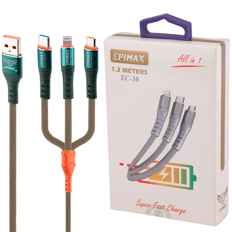 کابل ۳ سر فست شارژ Epimax EC-38 5A 1.2m