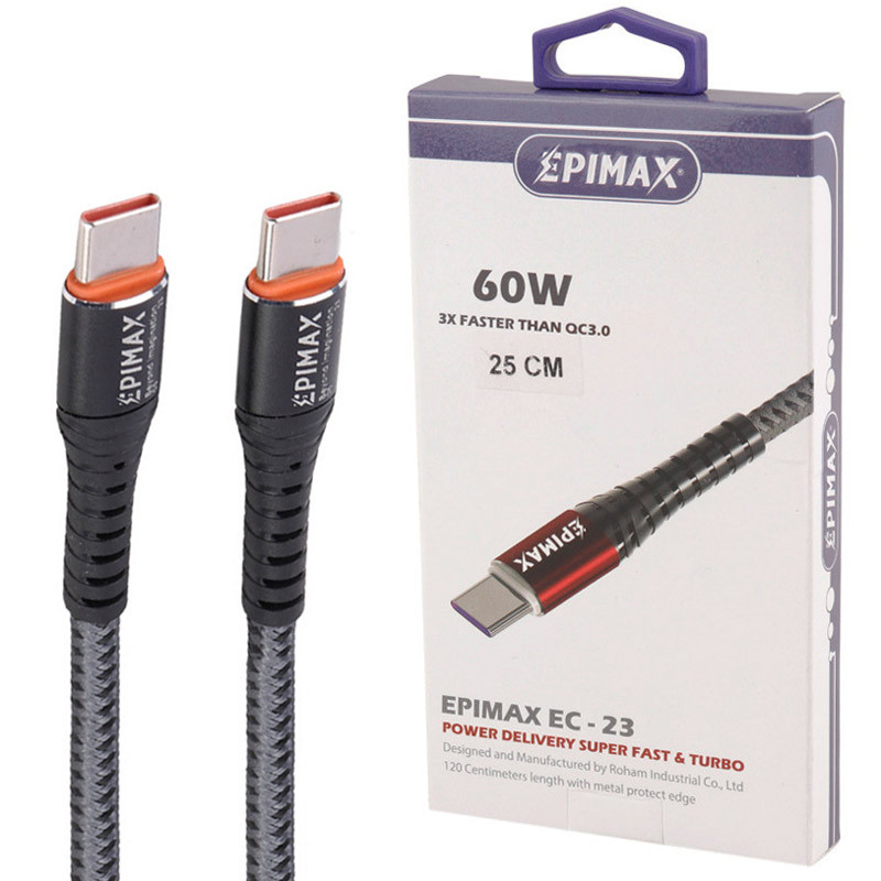 کابل تبدیل کوتاه فست شارژ Epimax EC-23 Type-C To Type-C 5A PD 25cm
