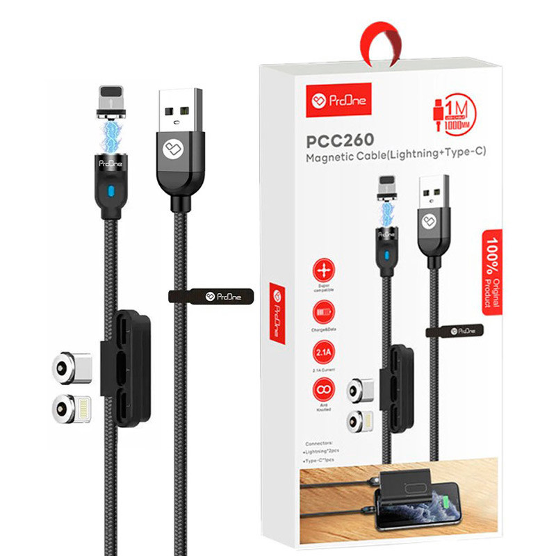 کابل ۳ سر مگنتی فست شارژ ProOne PCC260 2.1A 1m