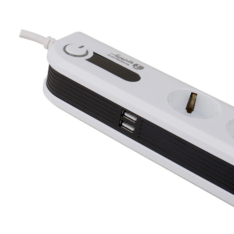 محافظ برق صوتی تصویری ۴ خانه ارت دار الکتروپیک با کابل ۲ متری PWS-04L2-Soma + شارژر USB