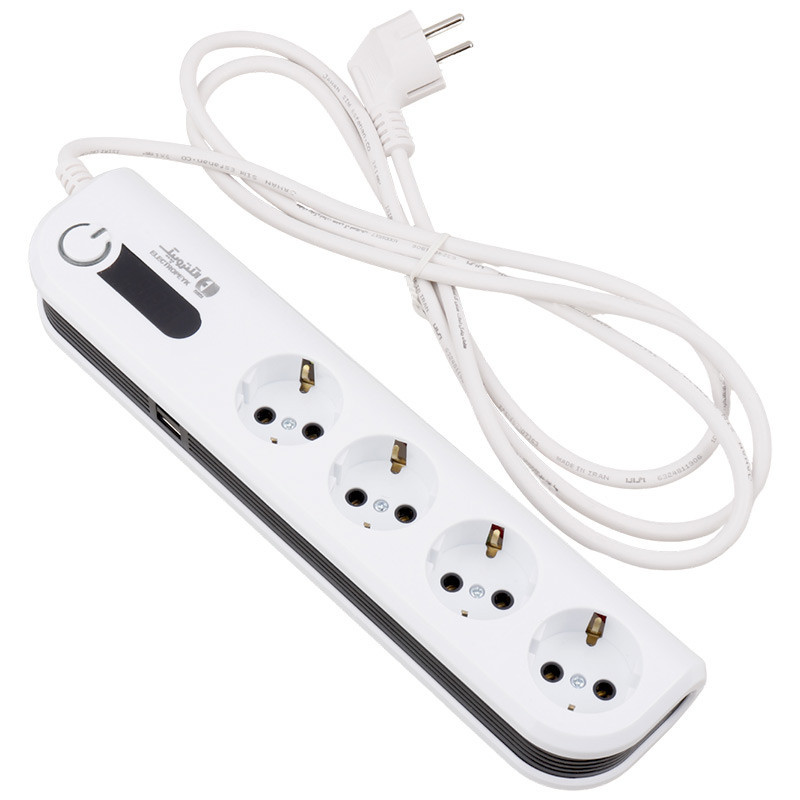 محافظ برق صوتی تصویری ۴ خانه ارت دار الکتروپیک با کابل ۲ متری PWS-04L2-Soma + شارژر USB