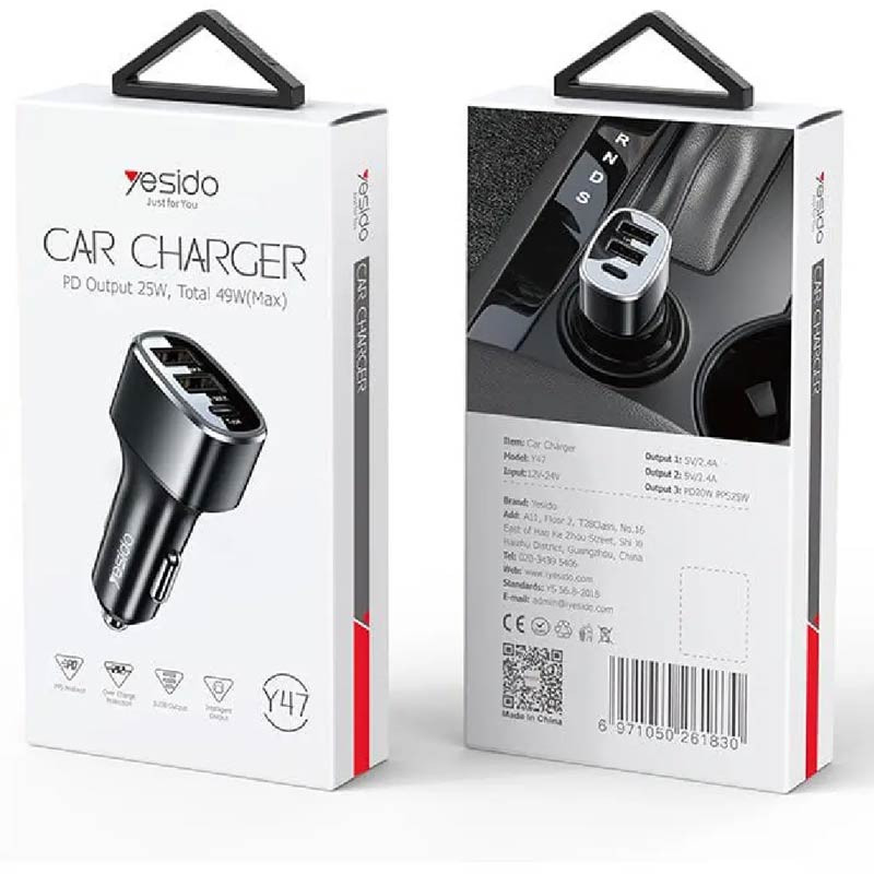 شارژر فندکی فست شارژ Yesido Y47 QC3.0 PD 3A 25W
