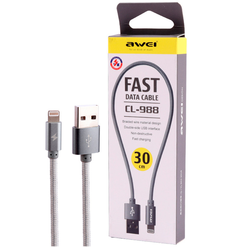 کابل کوتاه آیفونی فست شارژ Awei CL-988 30cm