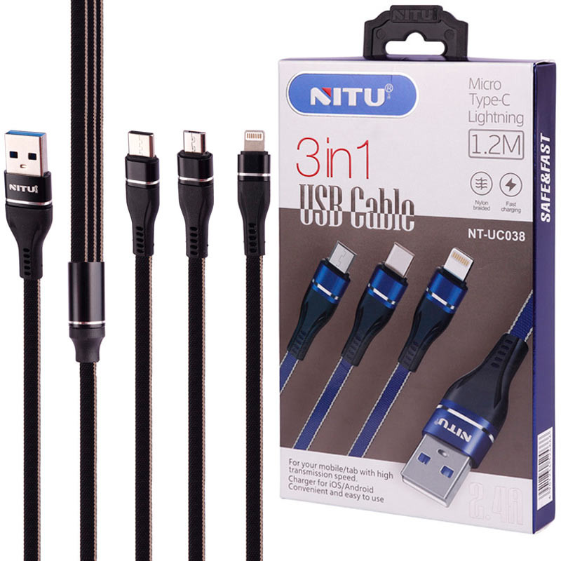 کابل 3 سر فست شارژ Nitu NT-UC038 3.1A 1.2m