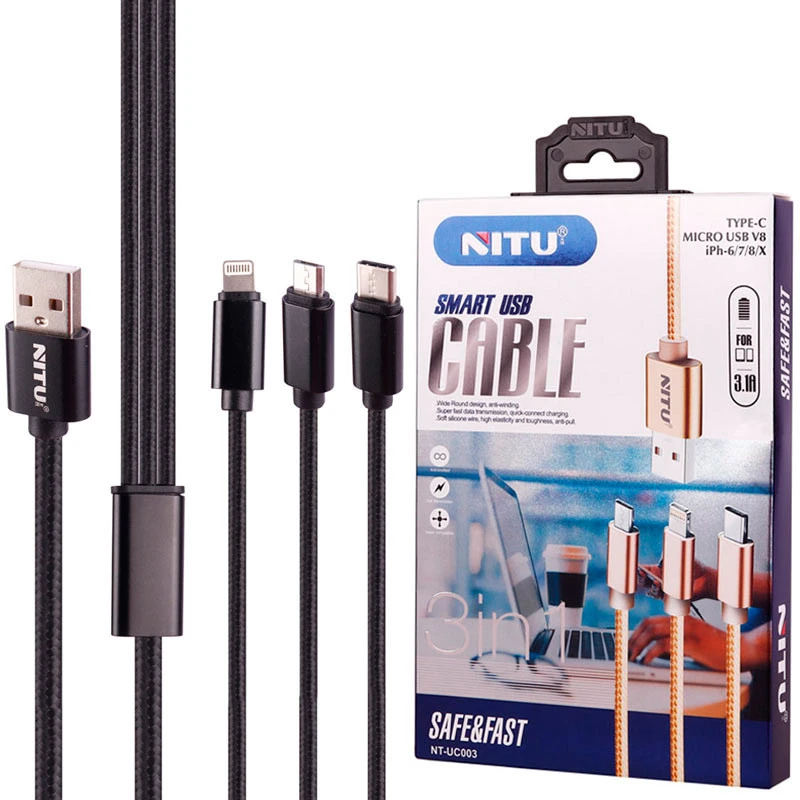 کابل سه سر فست شارژ 3.1 آمپر نیتو NT-UC003 طول 1.2 متر
