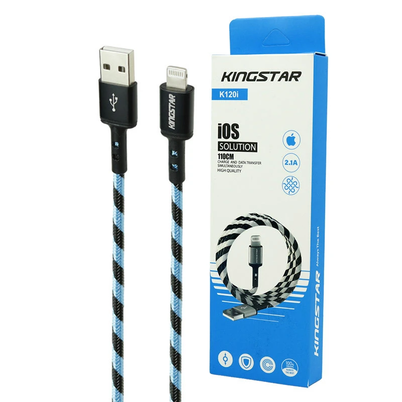 کابل آیفونی KingStar K120i 2.1A 1.1m بسته 10 عددی