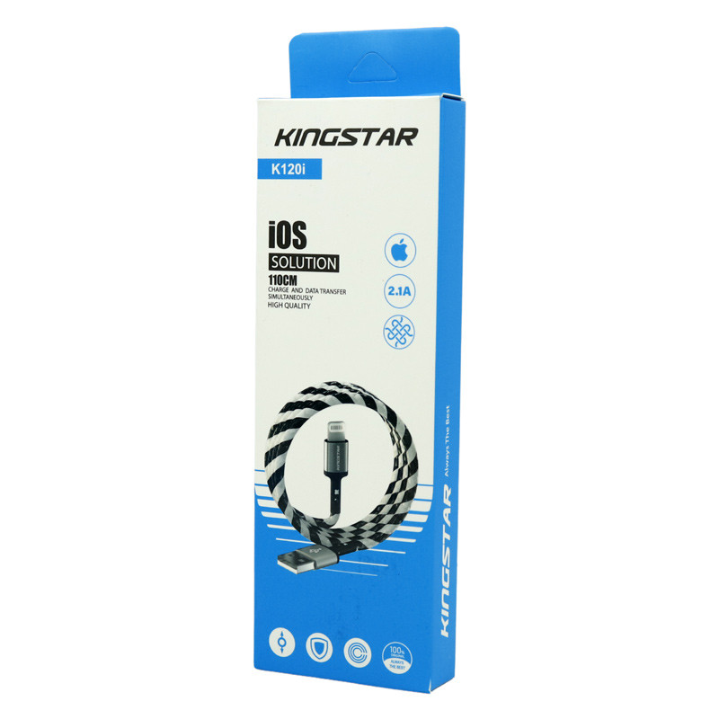 کابل آیفونی KingStar K120i 2.1A 1.1m بسته&nbsp;10 عددی