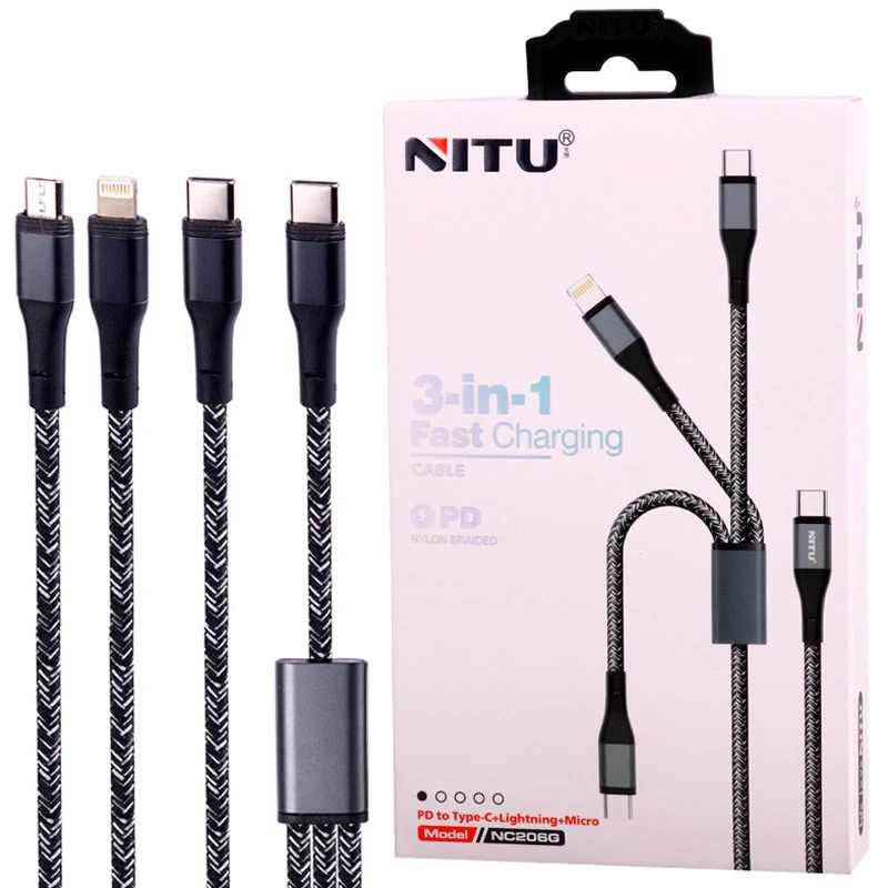 کابل سه سر فست شارژ نیتو NC206G طول 1.2 متر