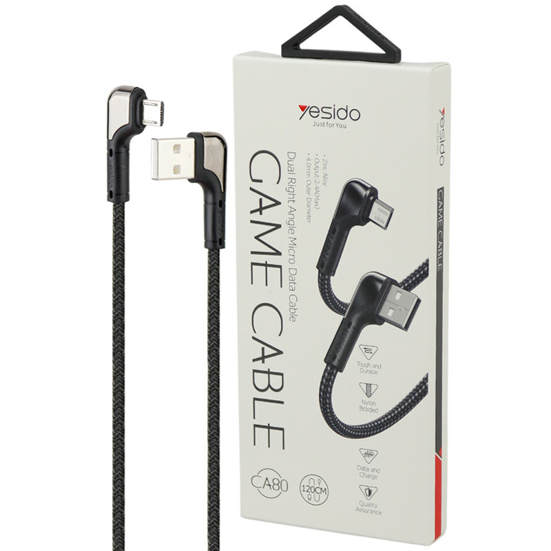 کابل میکرو یو اس بی فست شارژ Yesido CA80 2.4A 1.2m دو سر L