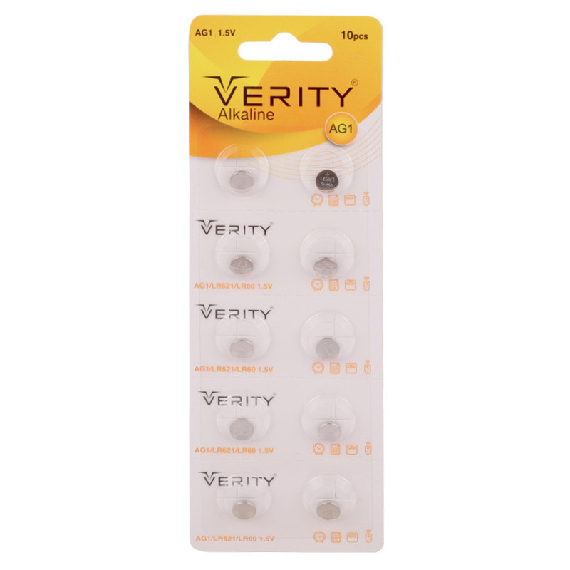 باتری سکه ای Verity Alkaline AG1 بسته ۱۰ عددی