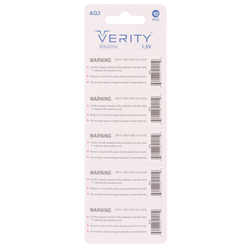 باتری سکه ای Verity Alkaline AG3 بسته ۱۰ عددی