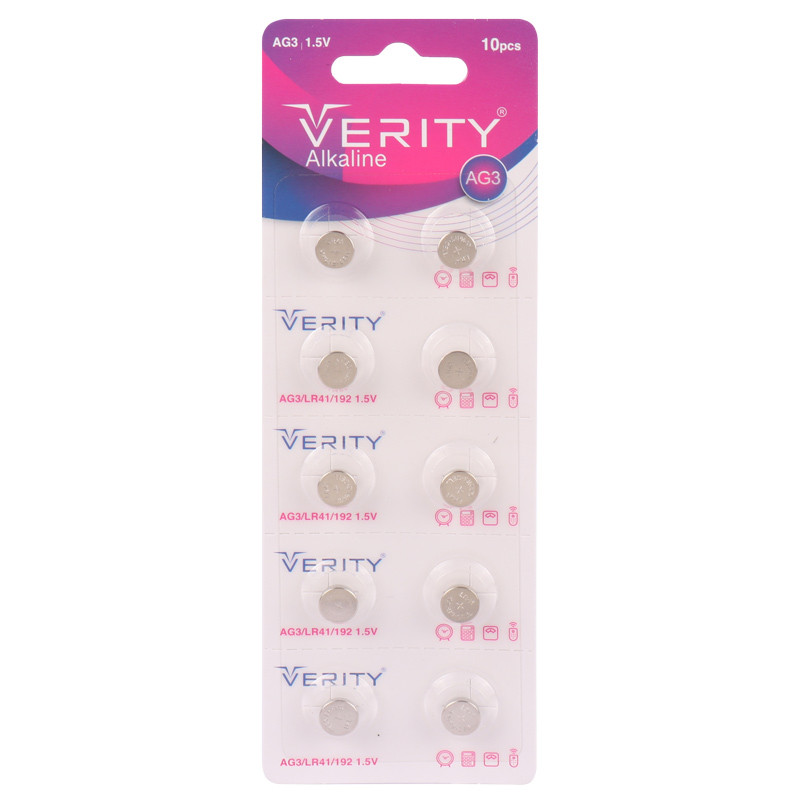 باتری سکه ای Verity Alkaline AG3 بسته ۱۰ عددی