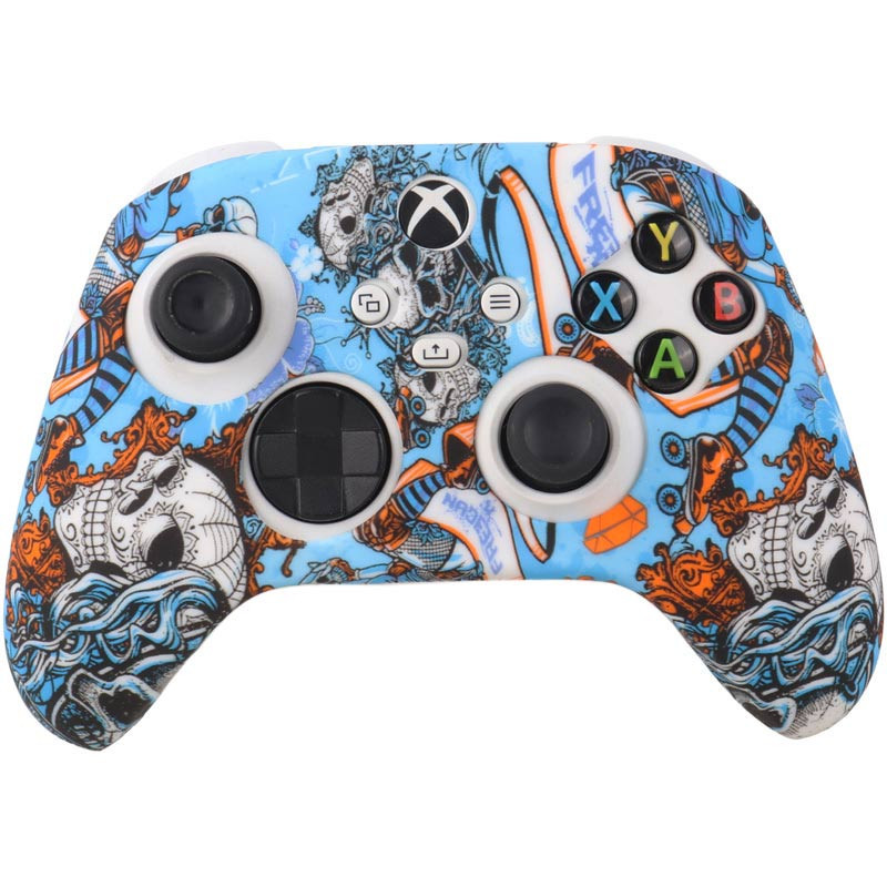 روکش دسته بازی Xbox X/S طرح کله اسکلت و گل آبی