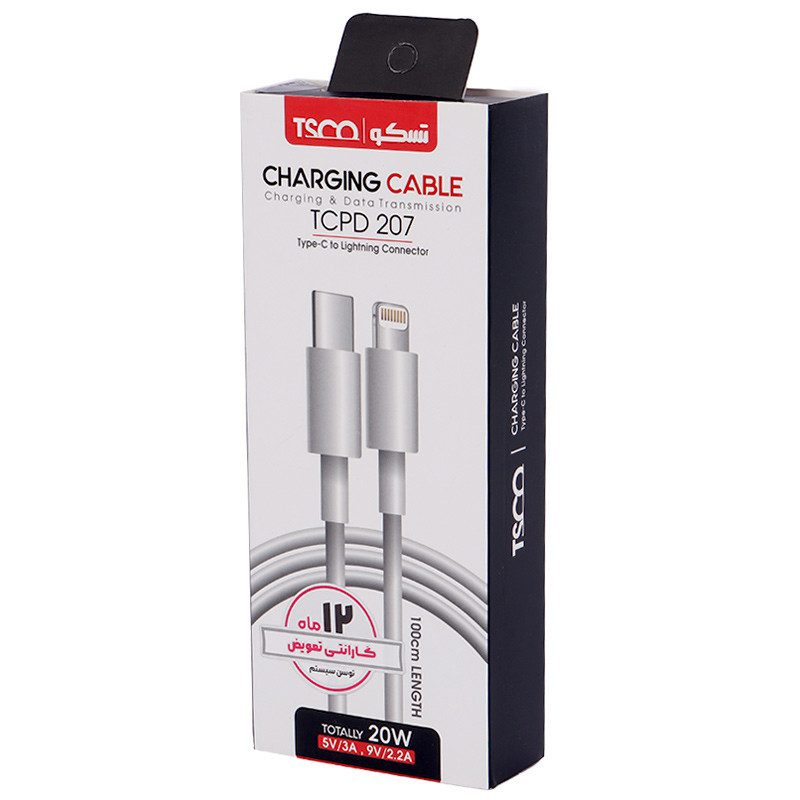 کابل تبدیل فست شارژ TSCO TC PD207 Type-C to Lightning 3A 20W 1m