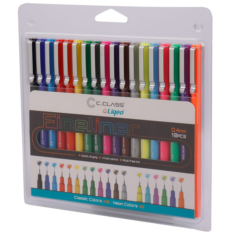 روان نویس سی کلاس رنگی C.Class LIQEO F-5015-18C 0.4mm بسته 18 عددی