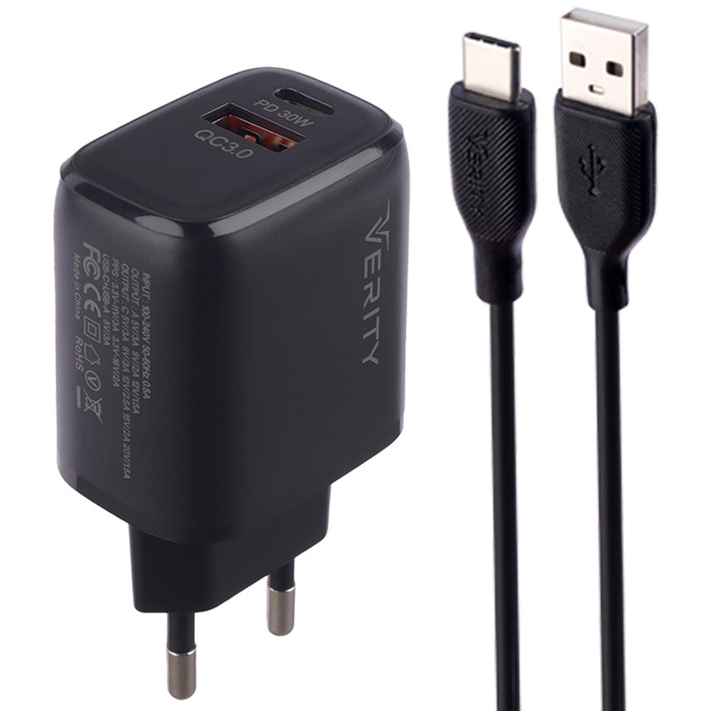 شارژر دیواری فست شارژ Verity AP 2126 0.5A QC3.0 PD 33W + کابل تایپ سی