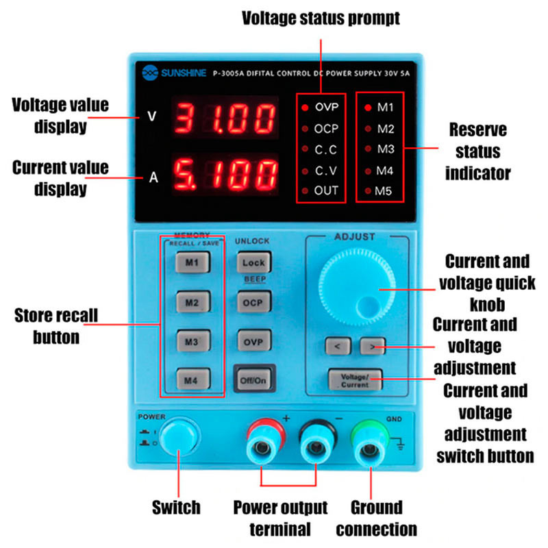 منبع تغذیه دیجیتال Sunshine P-3005A 30V 5A