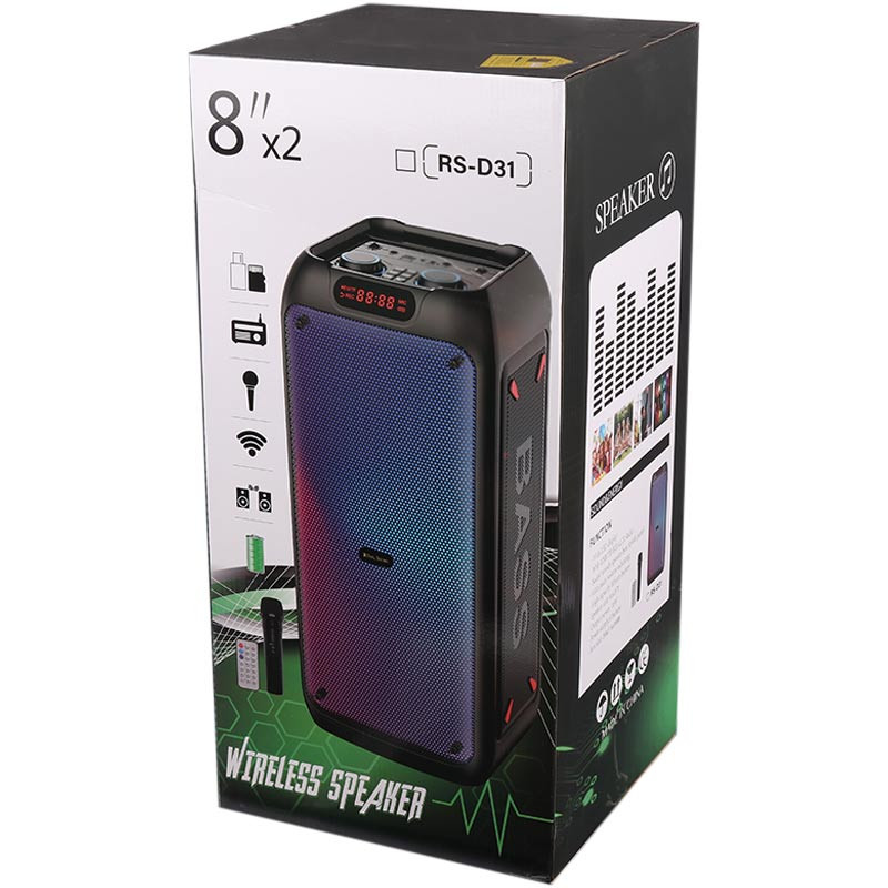 اسپیکر چمدانی بلوتوثی رم و فلش خور RS-D31 + میکروفون و ریموت کنترل