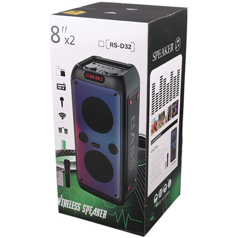 اسپیکر چمدانی بلوتوثی رم و فلش خور RS-D32 + میکروفون و ریموت کنترل