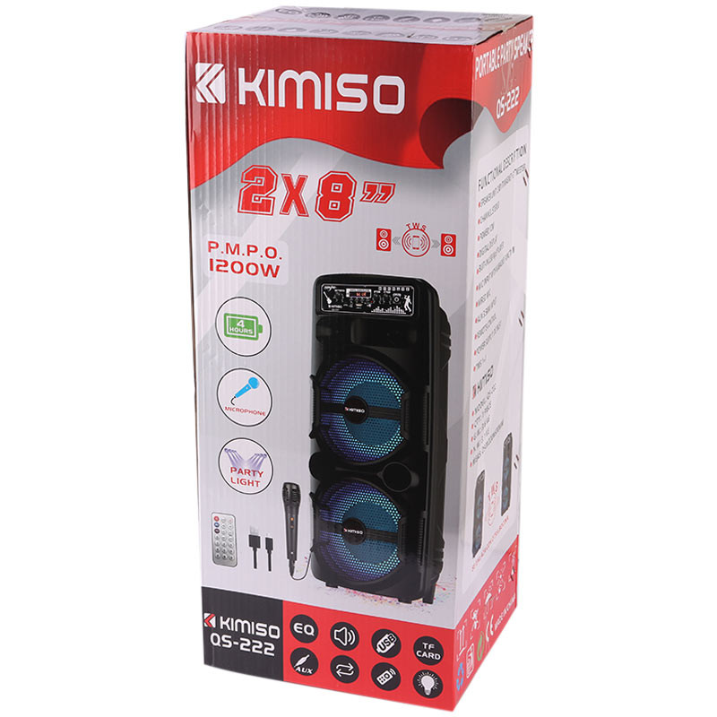 اسپیکر چمدانی بلوتوثی رم و فلش خور Kimiso QS-222 + میکروفون و ریموت کنترل
